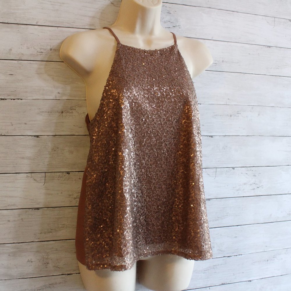 Women's Vintage Sequin Cami Top Size M Brown